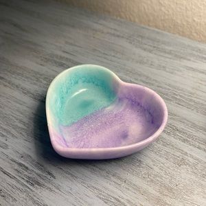 Tiedye Heart Dish - Teal Purple and White Jewelry or Trinket Tray - Handmade